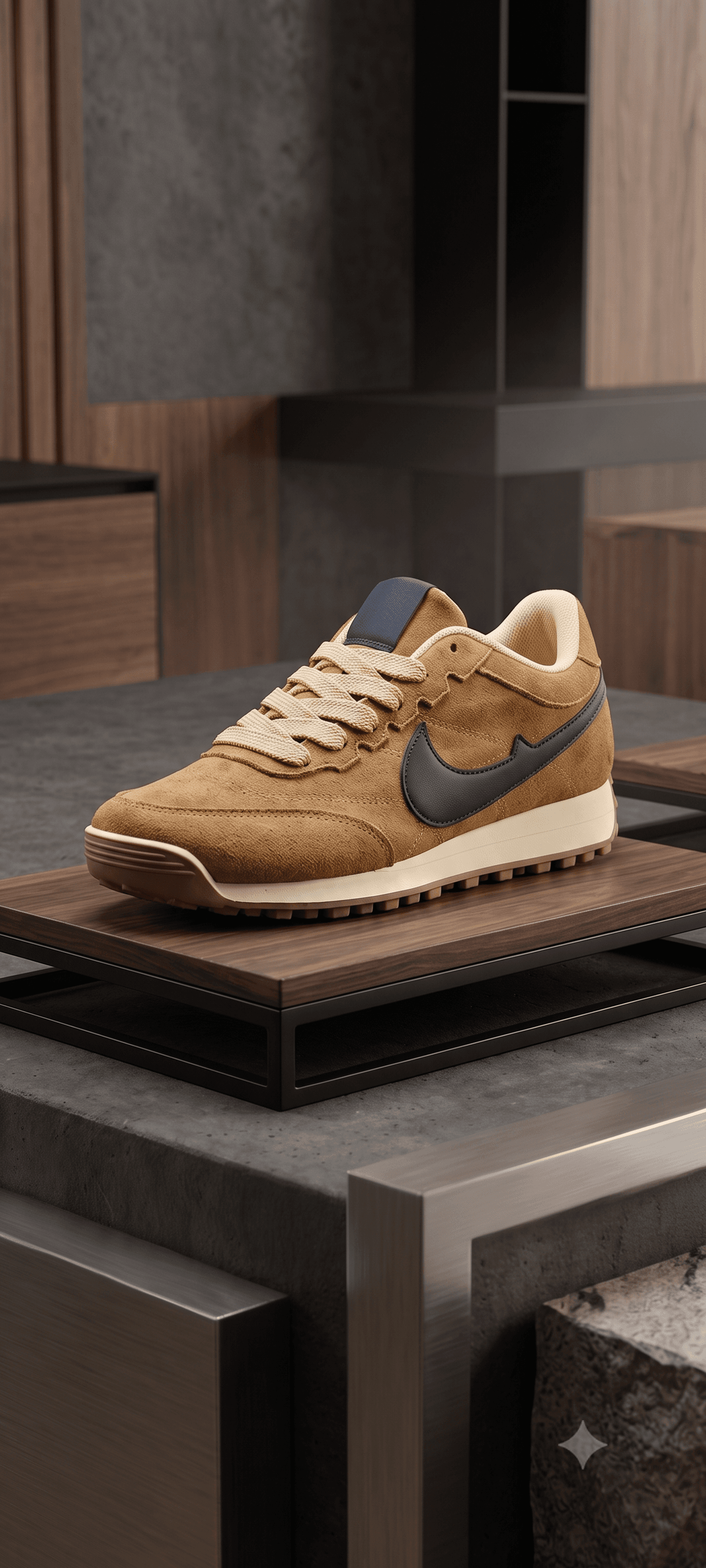 Awaraa's Culture Earthline tan/brown retro sneaker with dark swoosh-like side accent and gum sole